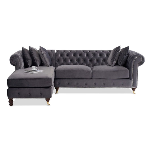 Chiswick 3 Seater Dark Grey Velvet Left Facing Chesterfield Corner Chaise Sofa