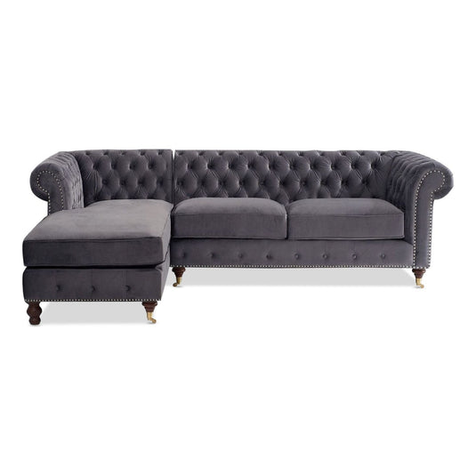 Chiswick 3 Seater Dark Grey Velvet Left Facing Chesterfield Corner Chaise Sofa