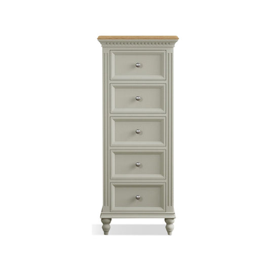 Phillipe Oak and Soft Green Painted 5 Drawer Tallboy