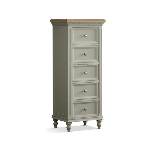 Phillipe Oak and Soft Green Painted 5 Drawer Tallboy