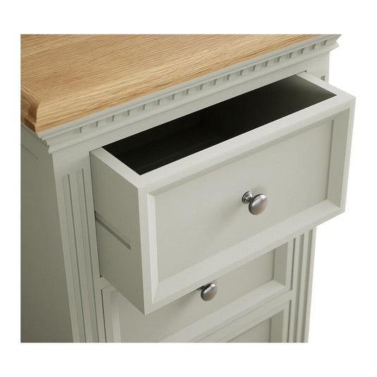 Phillipe Oak and Soft Green Painted 5 Drawer Tallboy