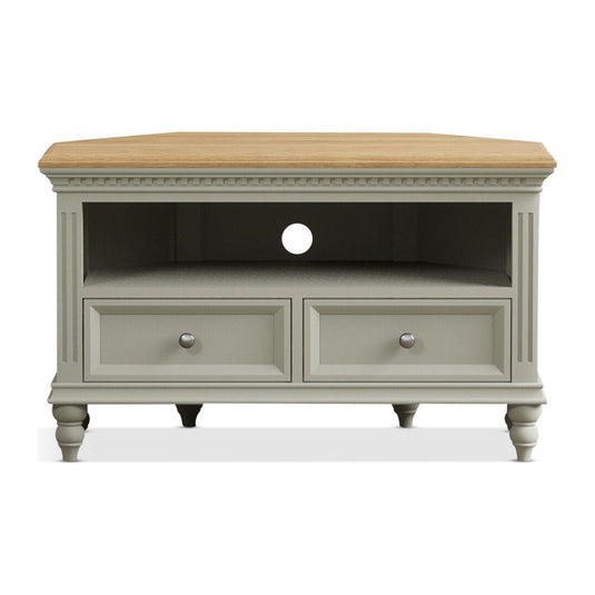 Phillipe Oak and Soft Green Painted Corner TV Cabinet