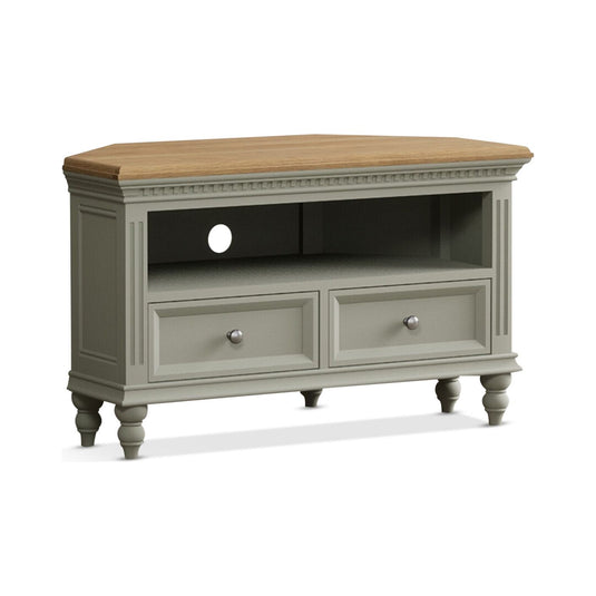 Phillipe Oak and Soft Green Painted Corner TV Cabinet