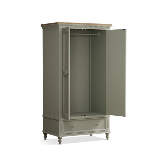 Phillipe Oak and Soft Green Painted Double Wardrobe