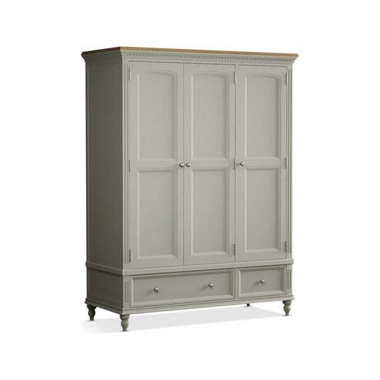 Phillipe Oak and Soft Green Painted Triple Wardrobe