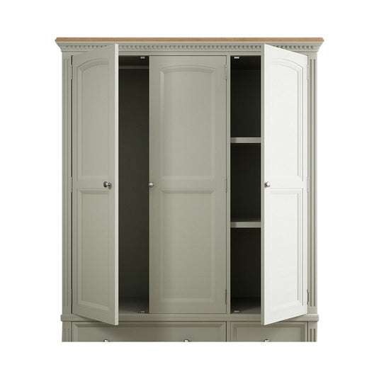 Phillipe Oak and Soft Green Painted Triple Wardrobe