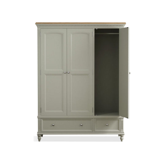Phillipe Oak and Soft Green Painted Triple Wardrobe