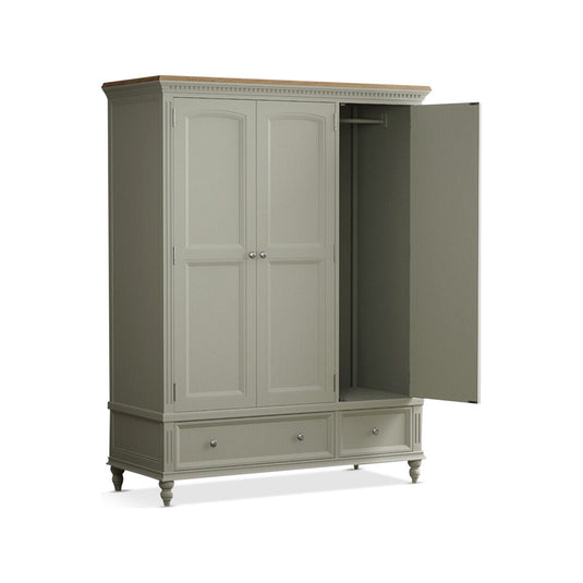 Phillipe Oak and Soft Green Painted Triple Wardrobe