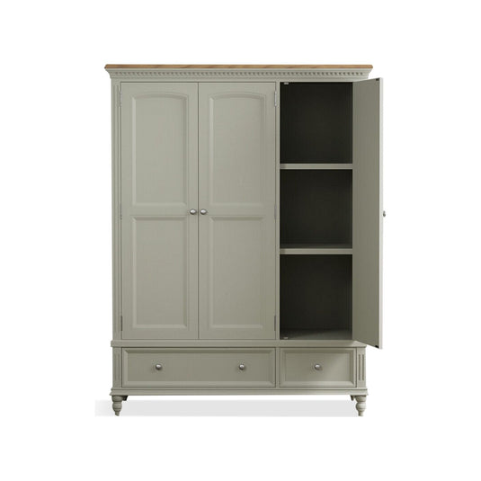 Phillipe Oak and Soft Green Painted Triple Wardrobe