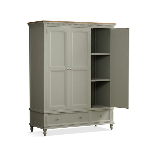 Phillipe Oak and Soft Green Painted Triple Wardrobe