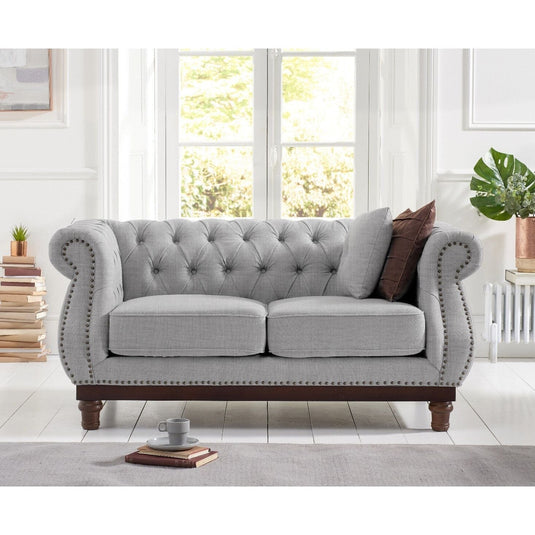 Harrow Chesterfield Grey Linen Fabric 2 Seater Sofa Sofa Harrow 