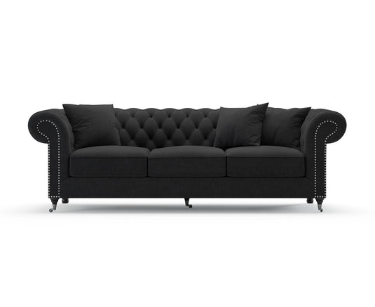 Kensington Chesterfield Black Linen 3 Seater Sofa