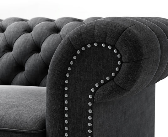 Kensington Chesterfield Black Linen 3 Seater Sofa