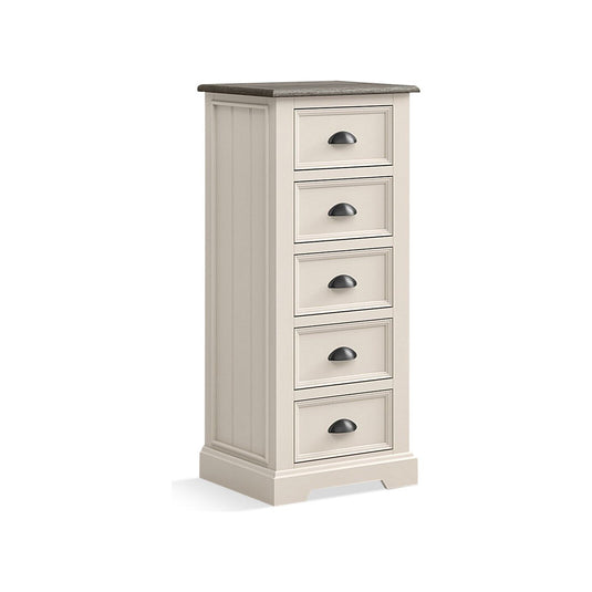 Morecambe Oak and Soft White Painted 5 Drawer Tallboy