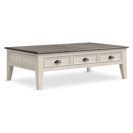 Morecambe Oak and Soft White Painted Extra Large 6 Drawer Coffee Table