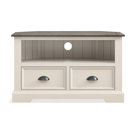 Morecambe Oak and Soft White Painted Corner TV Cabinet