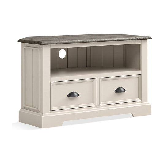 Morecambe Oak and Soft White Painted Corner TV Cabinet