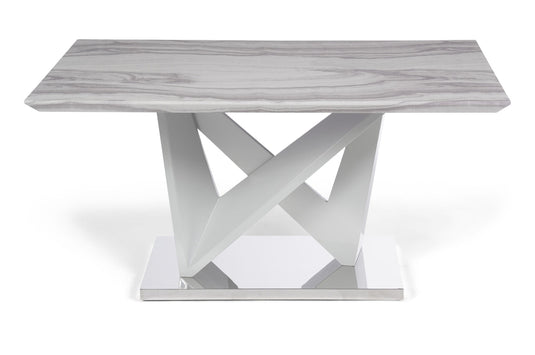 Marcella 150cm Marble Effect High Gloss Light Grey Dining Table