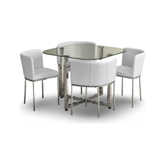 Santorini Glass Stowaway Dining Table with White High Back Stools