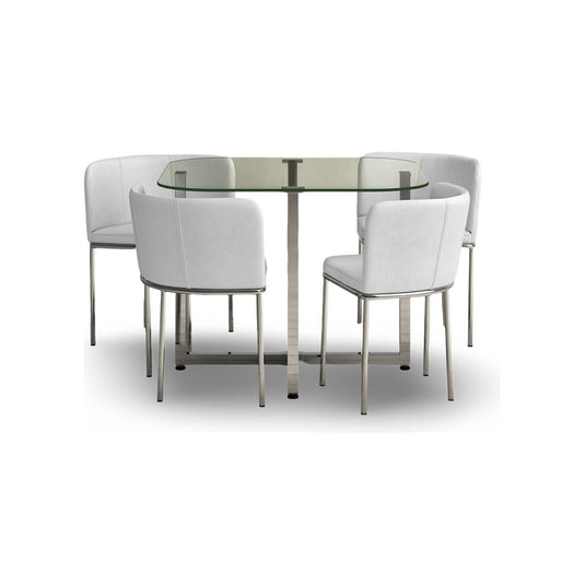 Santorini Glass Stowaway Dining Table with White High Back Stools