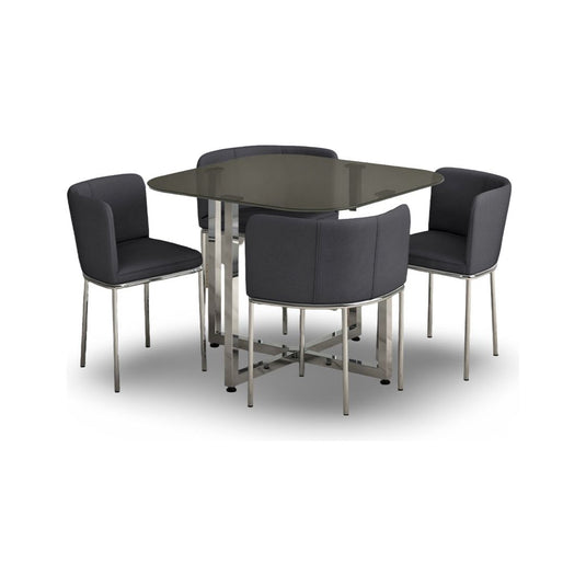 Santorini Grey Glass Stowaway Dining Table with Grey High Back Stools