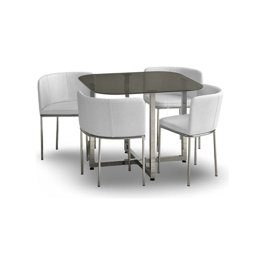 Santorini Grey Glass Stowaway Dining Table with White High Back Stools