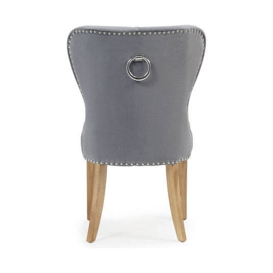 Keswick Studded Grey Velvet Oak Leg Dining Chairs Dining Chairs Keswick 