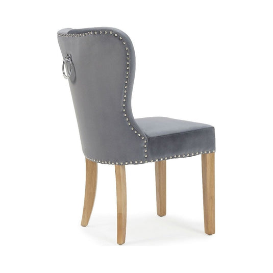 Keswick Studded Grey Velvet Oak Leg Dining Chairs Dining Chairs Keswick 