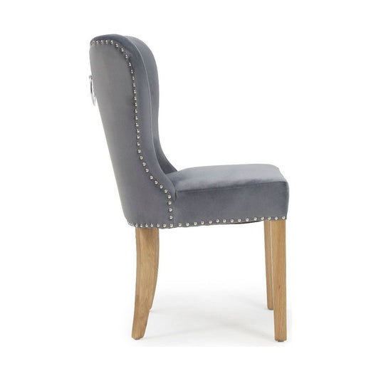 Keswick Studded Grey Velvet Oak Leg Dining Chairs Dining Chairs Keswick 