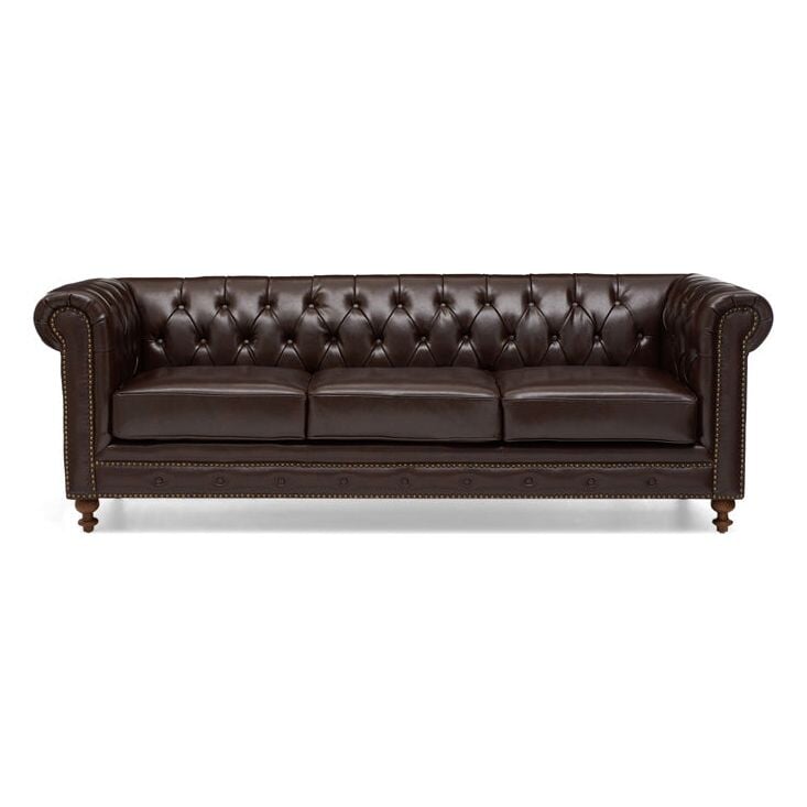 Wellington Chesterfield Brown Leather 3 Seater Sofa | Furniture 48