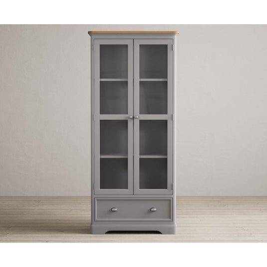 Bridstow Oak and Light Grey Painted Glazed Display Cabinet Storage Bridstow 