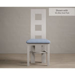 Painted Soft White Flow Back Dining Chairs with Sky Blue Fabric Seat Pad Dining Chairs Painted Soft White Blue 